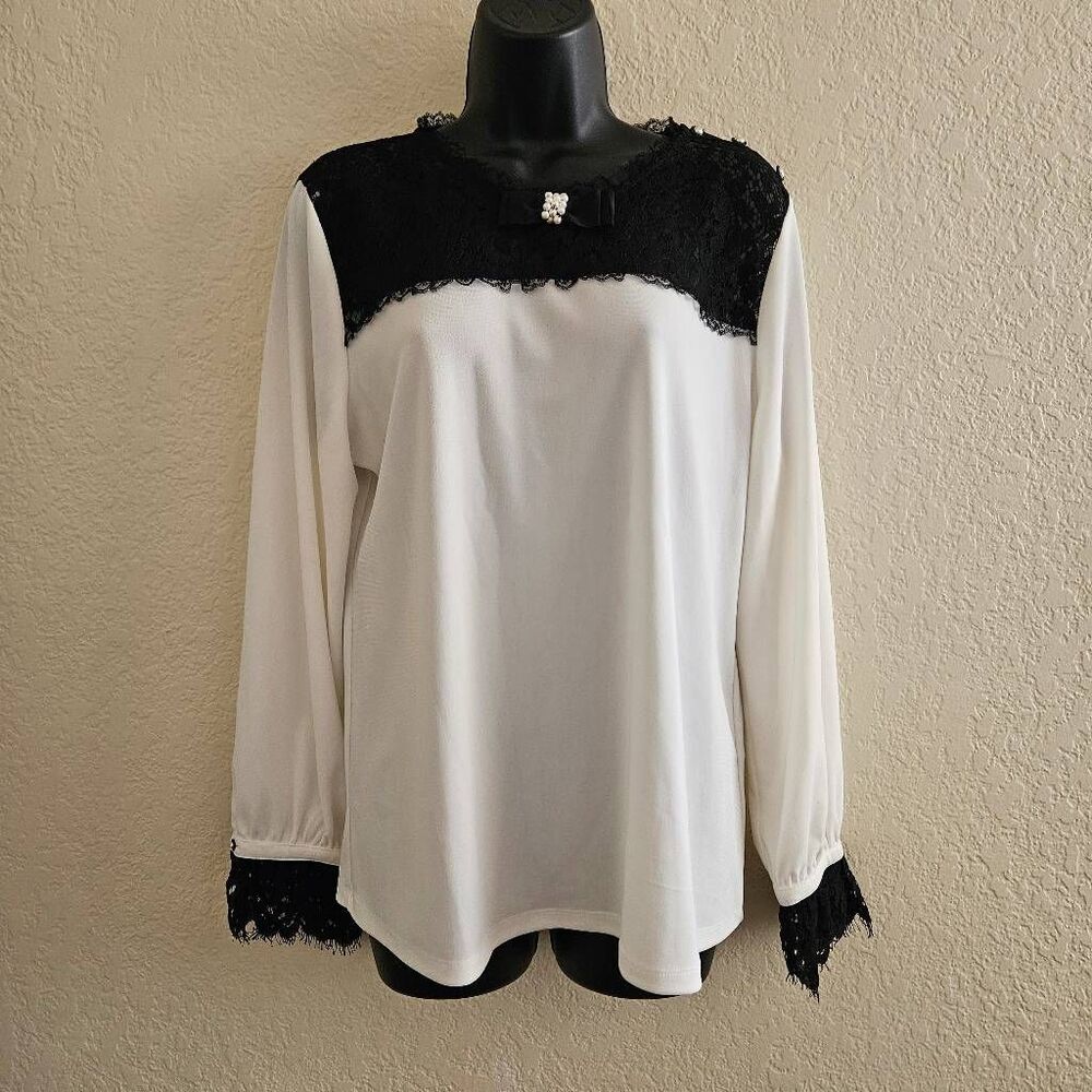 Karl Lagerfeld Black and White Lace Blouse
